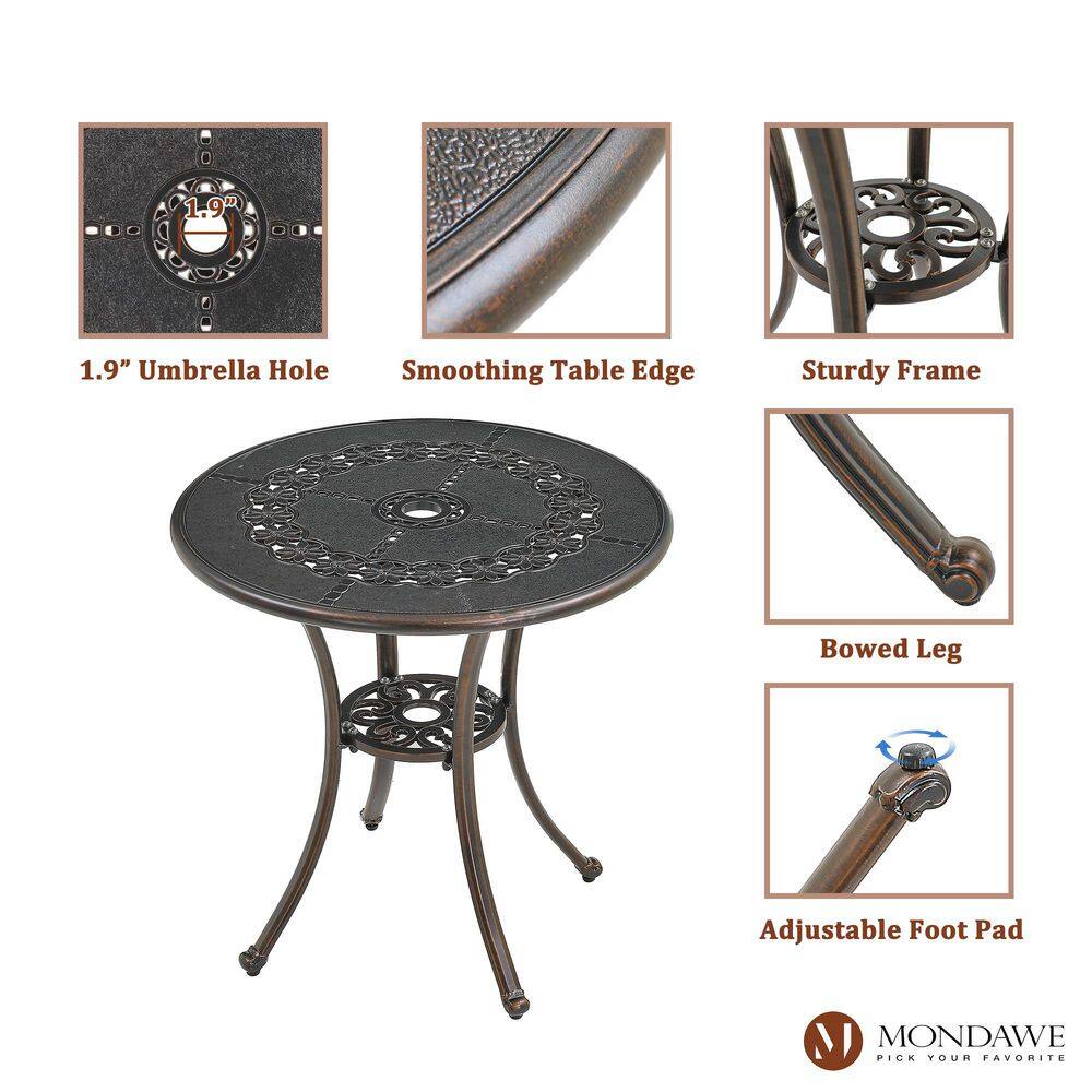 Bronze Finish Floral Motif Cast Aluminum Outdoor Bistro Set