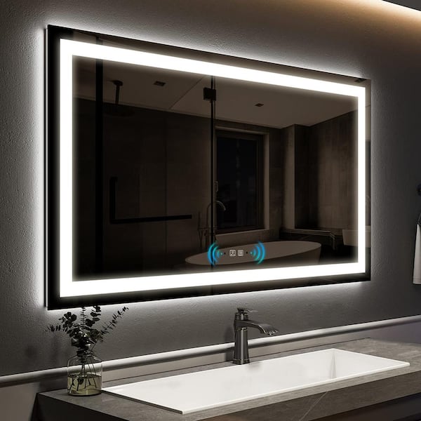 HOMEIBRO 36 in. W x 30 in. H Rectangular Frameless LED Mirror with Motion Sensing Anti-Fog Wall Mounted Bathroom Vanity Mirror