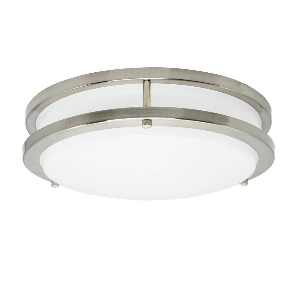Modern 12" Brushed Nickel LED Flush Mount Ceiling Light, White Acrylic