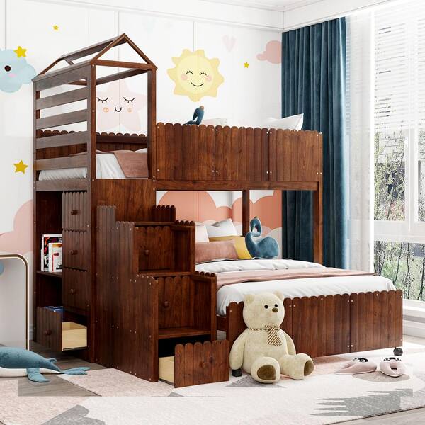 walnut twin over full bunk bed