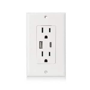 Electrical Duplex Outlet Receptacle with 2-USB Ports, 1-High Power USB-C Port and Another USB-A, Total 4.8 Amp/24-Watt