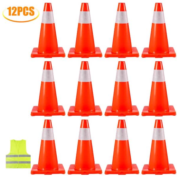 Traffic Safety Cones, 18 in. Safety Road Parking Cones PVC Base, Orange Traffic Cones with Reflective Collars (12-Piece)