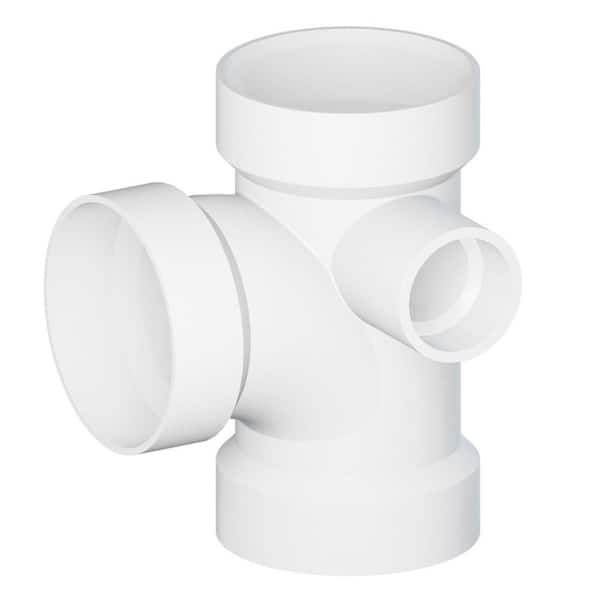 4 x 4 x 4 x 2 in. White Rigid PVC DWV Sanitary Tee w/ Right Side Inlet, 0.67 ft. Long, All Hub, Schedule 40 (5 Pack)