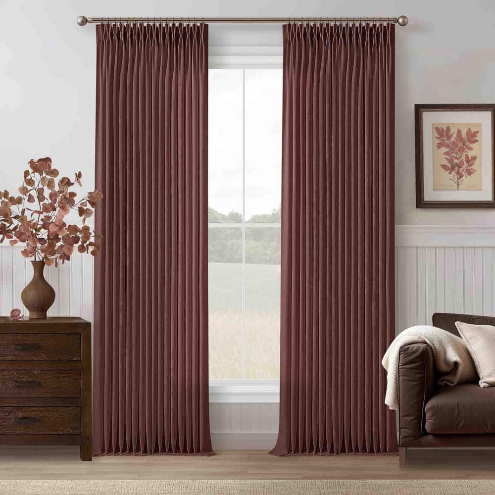 Chestnut Brown Linen Blend Pleated 50 in. W x 108 in. L Back Tab Light Filtering Curtain (Set of 2) price history on PriceWatchPro