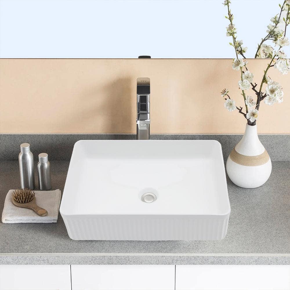 19.63" x 13.69" White Ceramic Rectangular Vessel Sink