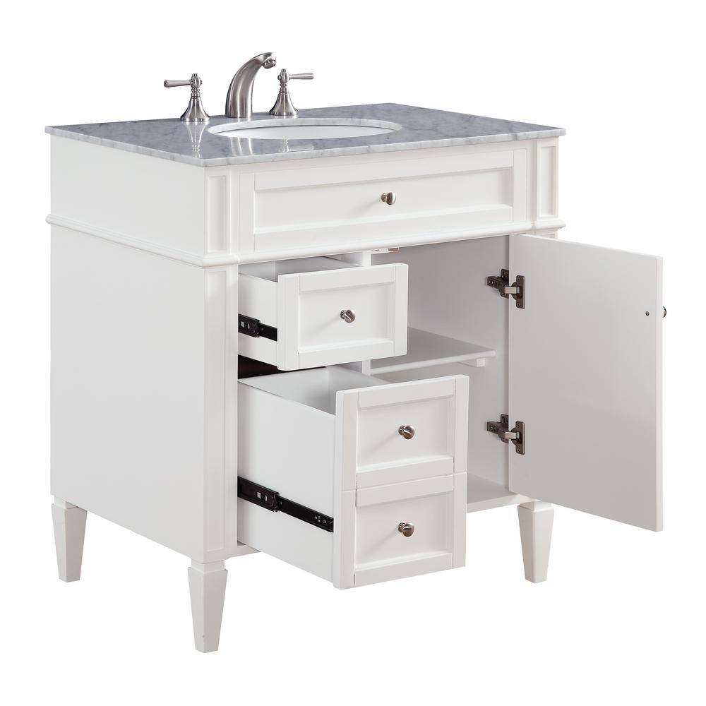 White Carrara Marble Top Single Bathroom Vanity