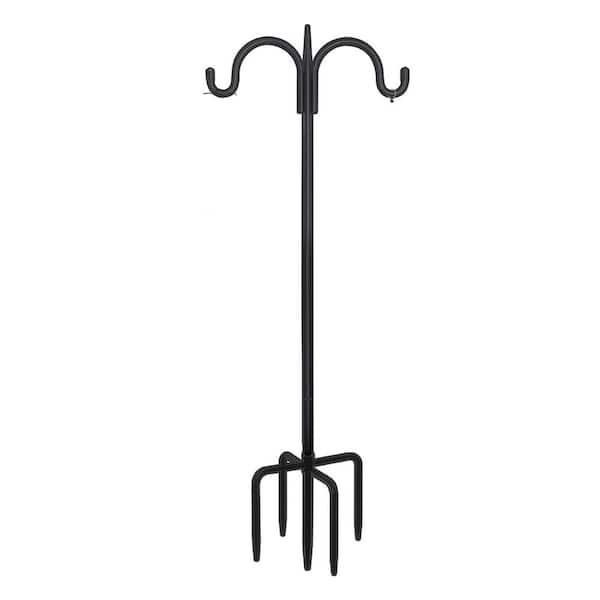 17 in. Adjustable Black Metal Double Shepherds Hook with 5 Prong Base for Hanging (3 Extender Poles)