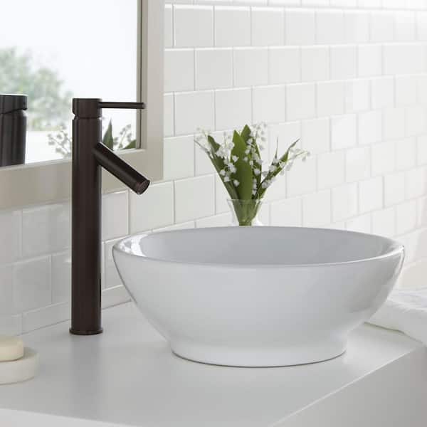 Modern Single Hole Single Handle Vessel Sink Faucet in Bronze with Drain