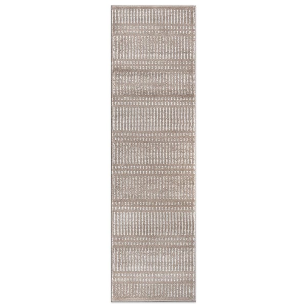 World Rug Gallery Contemporary Beige 2 ft. x 7 ft. Minimalistic Stripe Lines Runner Rug