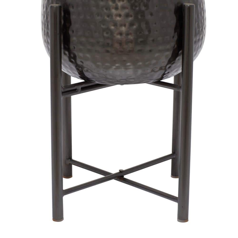 Large Black Metal Planter with Removable Stand, Set of 2