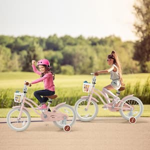 18 in. Kids Bike Toddler Bicycle with Training Wheel Kickstand for 4-Years 8-Years Old Pink