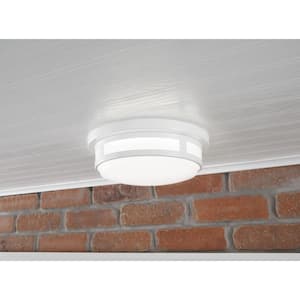 9 in. White LED Flush Mount Indoor Outdoor Ceiling Light Adjustable CCT 600LM 8.5W Wet Rated Front Entry Side Door