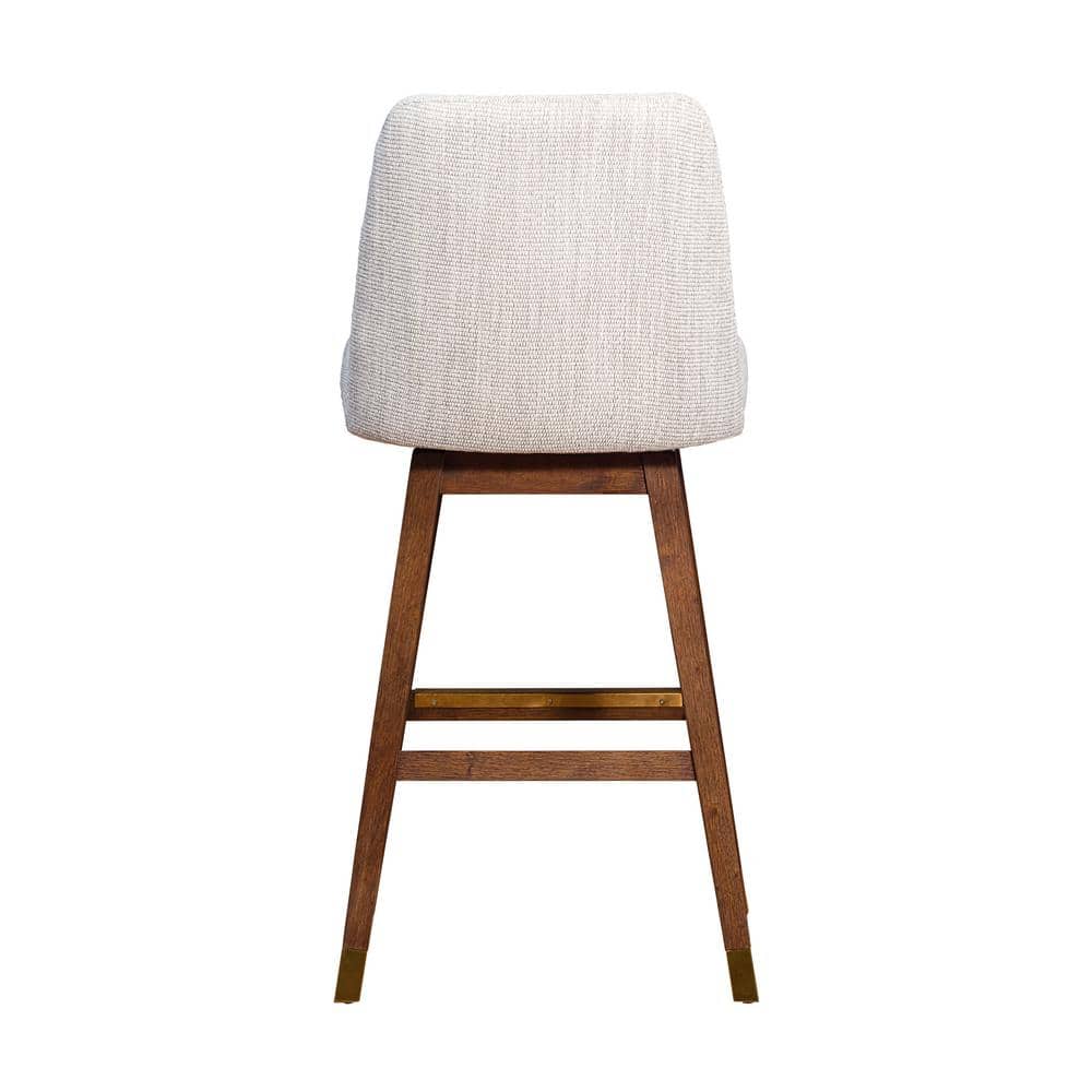 Amalie Beige Fabric Swivel Bar Stool with Brown Oak Wood Finish