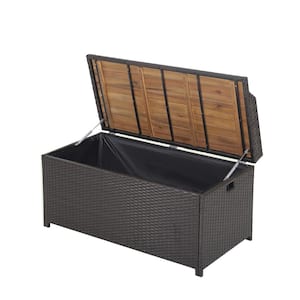 45 Gal. Outdoor Storage Bench Dark Brown PE Rattan Deck Box