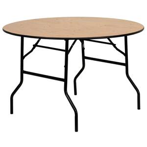 48 in. Natural Wood Tabletop Metal Frame Folding Table