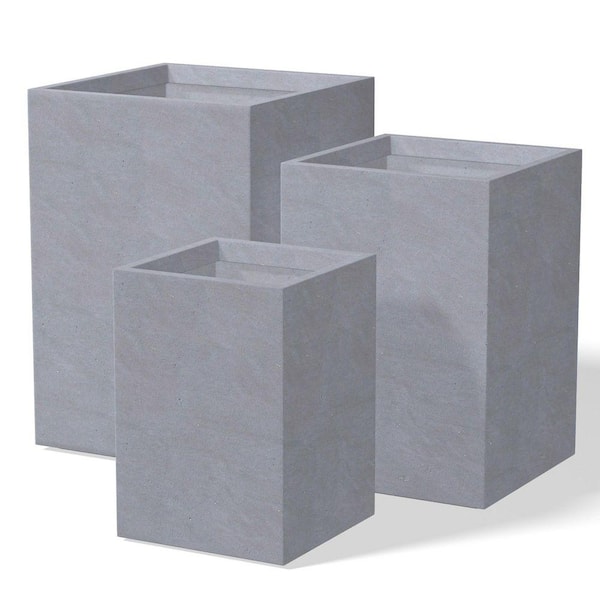 9 in. 11.5 in. 13.5 in. Soft Slate(Enhanced Core) Concrete Rectangular Planter / Pot with Drainage Holes (3-Pack)