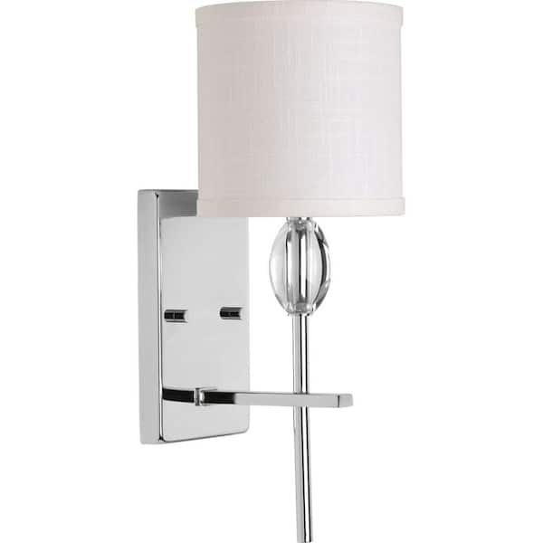 Status Collection 1-Light Polished Chrome Off-White textured Fabric Shade Coastal Bath Vanity Light