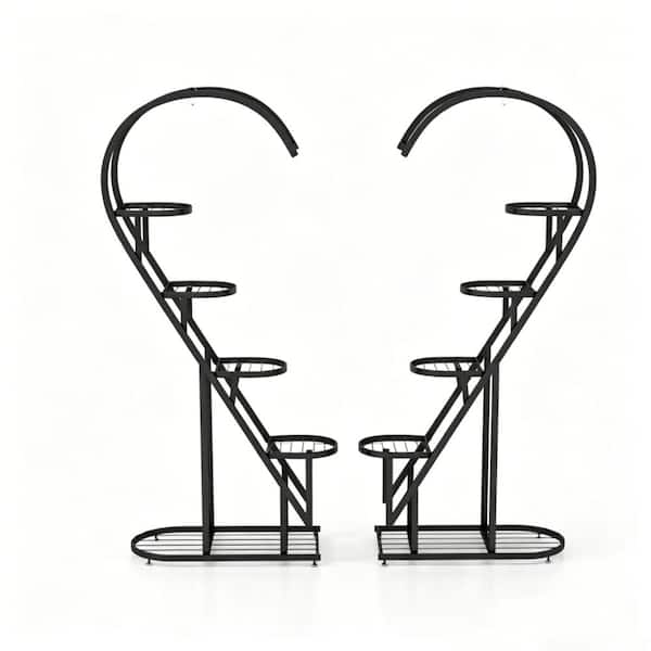 5-Tier Metal Plant Stand with Hanging Hooks – Sturdy Ladder Shelf, Space-Saving Display & Adjustable Leveling Feet