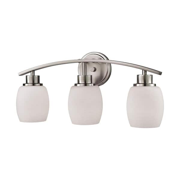 Thomas Lighting Casual Mission 3-Light Brushed Nickel with White Lined Glass Bath Light