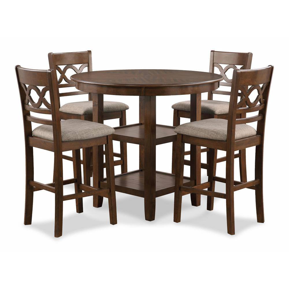 Cori 5-Piece Brown Solid Wood Round Counter Set