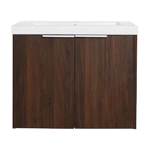 24 in. W x 18 in. D x 20 in. H Floating Bathroom Vanity in California Walnut with White Culture Marble Top