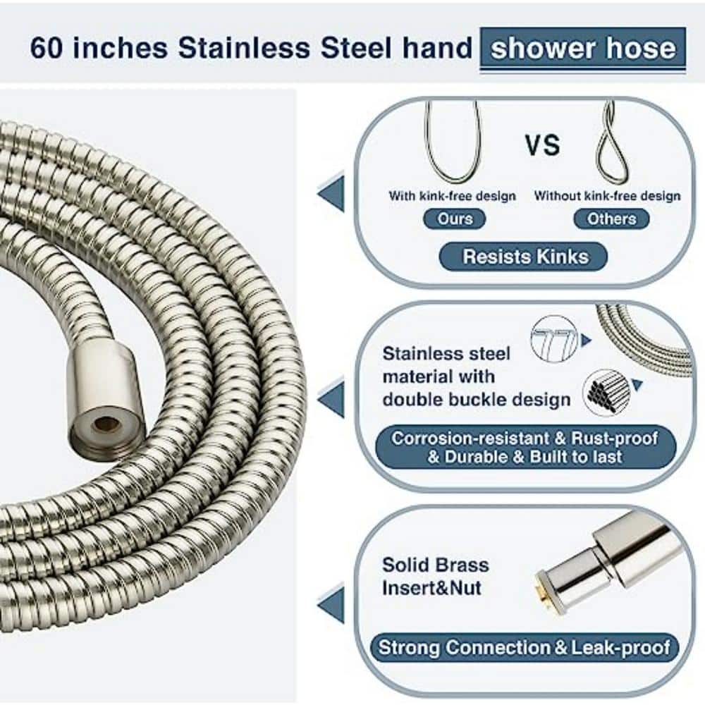 Brushed Nickel Handheld Shower Head with 9 Spray Settings