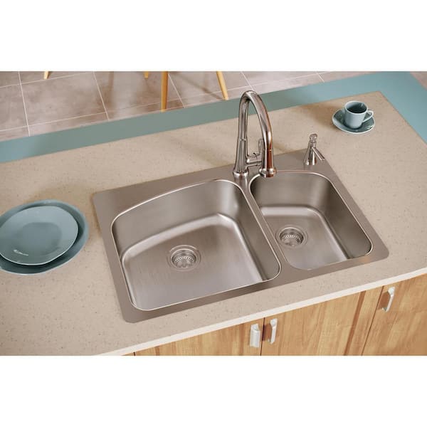 Dayton 33 in. Drop-In/Undermount Offset 60/40 Double Bowl 18-Gauge Stainless Steel Kitchen Sink Only