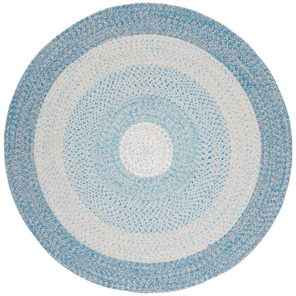 Braided Blue/Aqua 3 ft. x 3 ft. Machine Washable Solid Striped Border Round Area Rug price history on PriceWatchPro