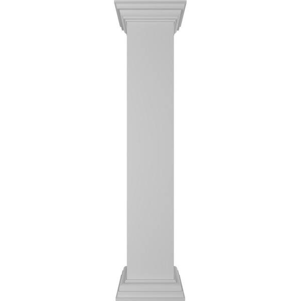 Ekena Millwork Plain 48 in. x 8 in. White Box Newel Post with Peaked Capital and Base Trim (Installation Kit Included)