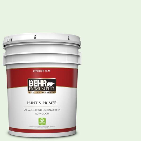BEHR PREMIUM PLUS 5 gal. #450C-1 Dinner Mint Flat Low Odor Interior Paint & Primer