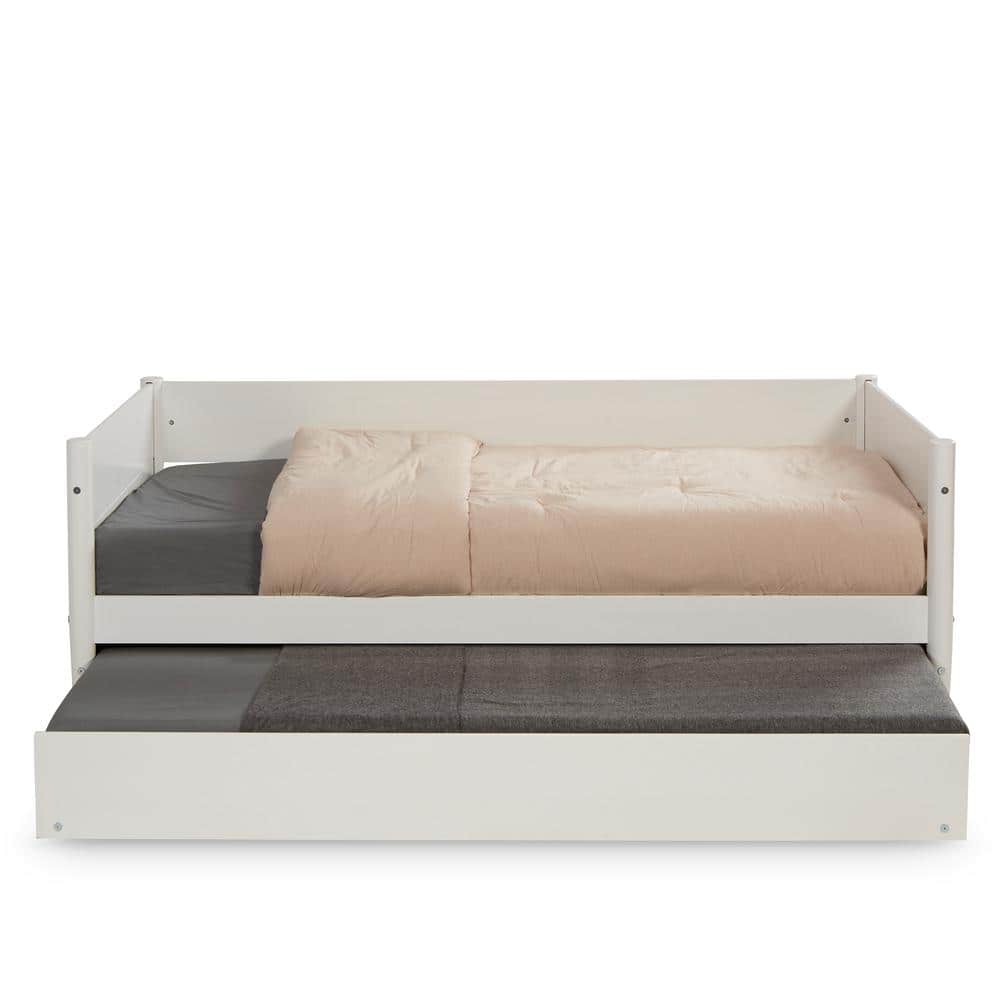 White Twin Wood Daybed with Trundle and Slats