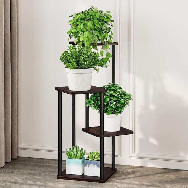Metal and Black Oak Plant Stand (31.5 in. H) 4-Tier Indoor Flower