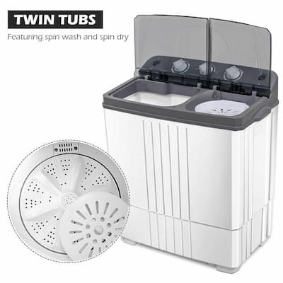 2.4 cu. ft. Portable Top Load Washing Machine Compact Twin Tub 20 lbs. Capacity Washer Spinner in Grey