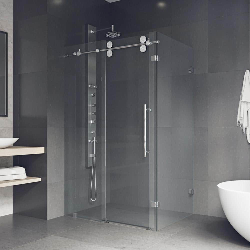 Winslow 58" Frameless Sliding Shower Enclosure with Clear Glass and Black Hardware