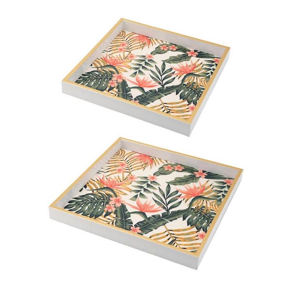 Benjara Multicolor Decorative Tray Set of 2