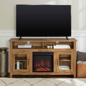 58 in. Barn Wood Console Wood Highboy Fireplace Media TV Stand
