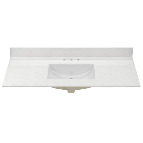 DEERVALLEY 49 in. W x 22 in. D Engineered Stone White Rectangular Single Sink Vanity Top with Backsplash and 3-Faucet Hole