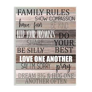 "Family Rules Text Wood Grain Rustic Tan Teal " Kimberly Allen Unframed Typography Wood Wall Art Print 10 in. x 15 in.