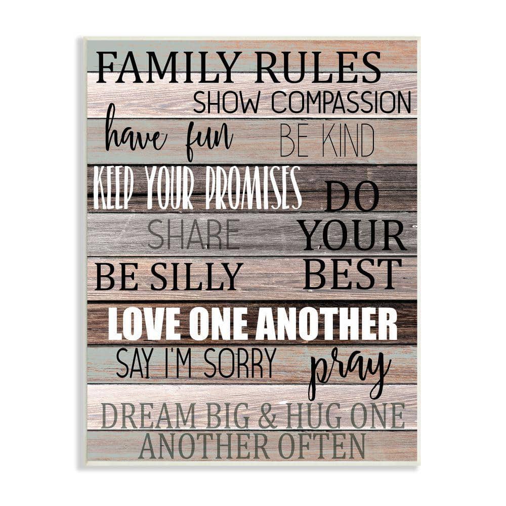 Family Rules Text Wood Grain Rustic Tan Teal  Kimberly Allen Unframed Typography Wood Wall Art Print 13 in. x 19 in. price history on PriceWatchPro