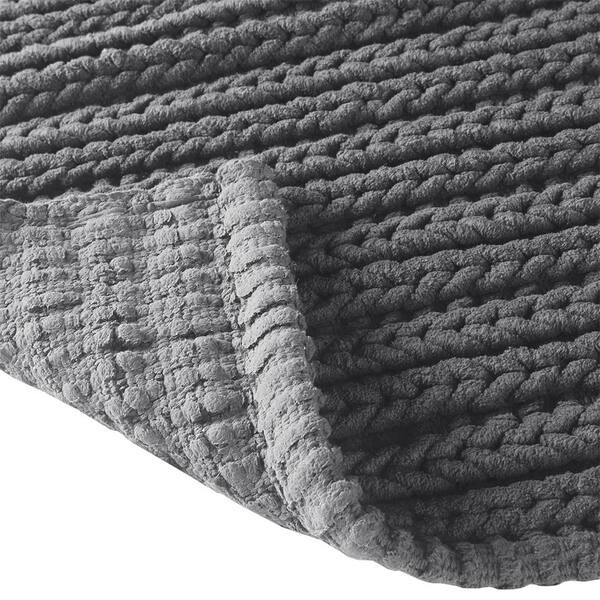 Vsmile 24 in. W. x 40 in. 100% Gray Cotton Chenille Chain Stitch