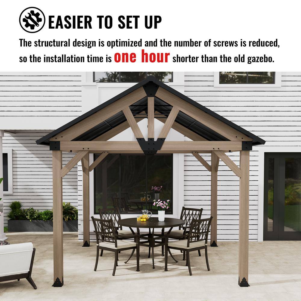 10'x12' Cedar Wood Frame Gazebo with Black Steel Gable Roof