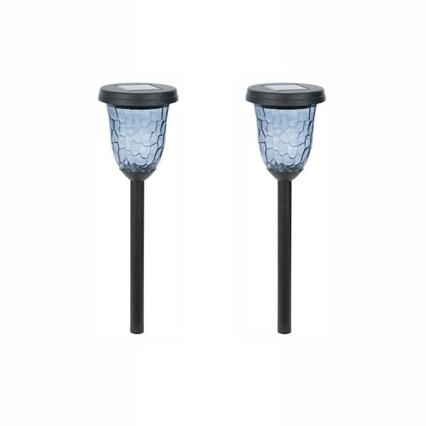 Hampton Bay Solar Black Outdoor Integrated Led Landscape Path Light With Smoked Hammered Lens 2