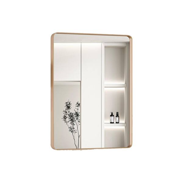 22 in. W x 30 in. H Rectangular Framed Wall Bathroom Vanity Mirror in Gold