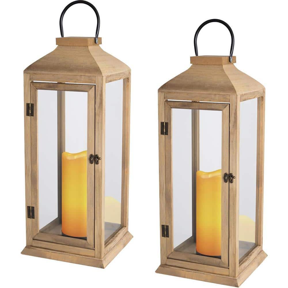 MUMTOP 2-Piece 22.5 in. Wood Candle Lanterns Vintage Hanging Tower