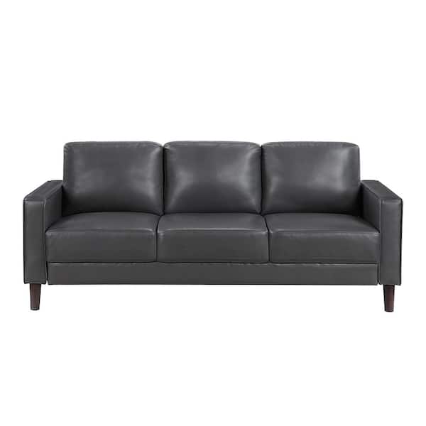 Apollo 77 in. W Square Arm Faux Leather Rectangle Sofa in Dark Gay