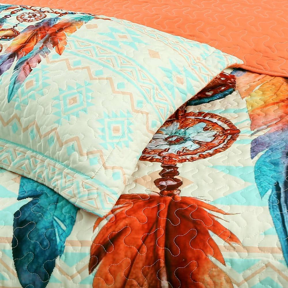 King Size Multicolor Polyester Dreamcatcher Quilt Set