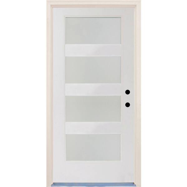 Builders Choice 36 in.x80 in. Elite Lefthand 4 Lite Satin Etch Glass Contemporary Unfinished Fiberglass Prehung Front Door w/ Brickmould