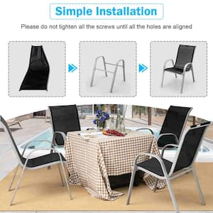 Patio Dining Chairs Stackable Armrest Space Saving Garden Black (Set of 4)