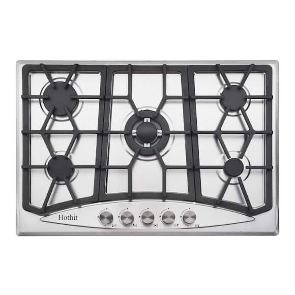 LuxeChef 30 in. 5-Burners Recessed Gas Cooktop in Stainless Steel with NG/LPG Fuel Built-in Gas Stove Top and Baking Pan