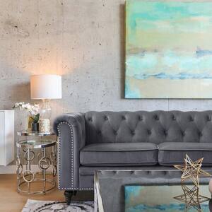 72in Gray Tufted Polyester 2-Seater Loveseat with Nailheads